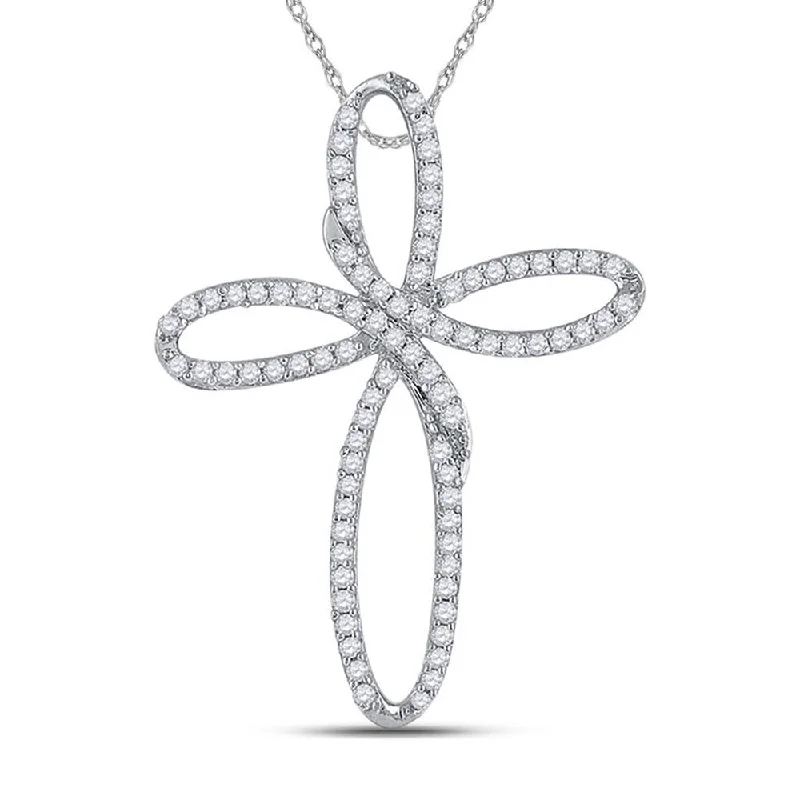 artisan-crafted silver necklace-Faint color necklace-10kt White Gold Womens Round Diamond Cross Pendant 1/4 Cttw