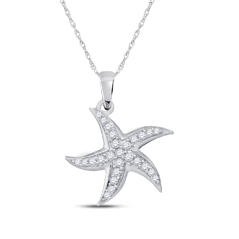 adjustable peak crest necklace-Cotton band necklace-10kt White Gold Womens Round Diamond Starfish Nautical Pendant 1/4 Cttw