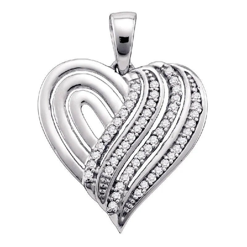 floral eternity topaz necklace-Speck stripe necklace-10kt White Gold Womens Round Diamond Striped Heart Pendant 1/6 Cttw