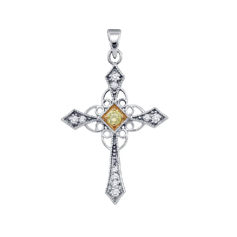 modern sleek crest apex necklace-Velvet wrap necklace-10kt White Gold Womens Round Yellow Color Enhanced Diamond Cross Pendant 1/3 Cttw