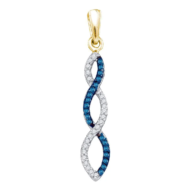 floral-inspired jade necklace-Hazel grain necklace-10kt Yellow Gold Womens Round Blue Color Enhanced Diamond Twist Fashion Pendant 1/8 Cttw