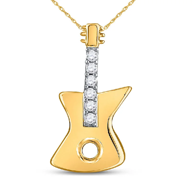 adjustable branch crest necklace-Curled alloy necklace-10kt Yellow Gold Womens Round Diamond Electric Guitar Music Instrument Pendant 1/20 Cttw