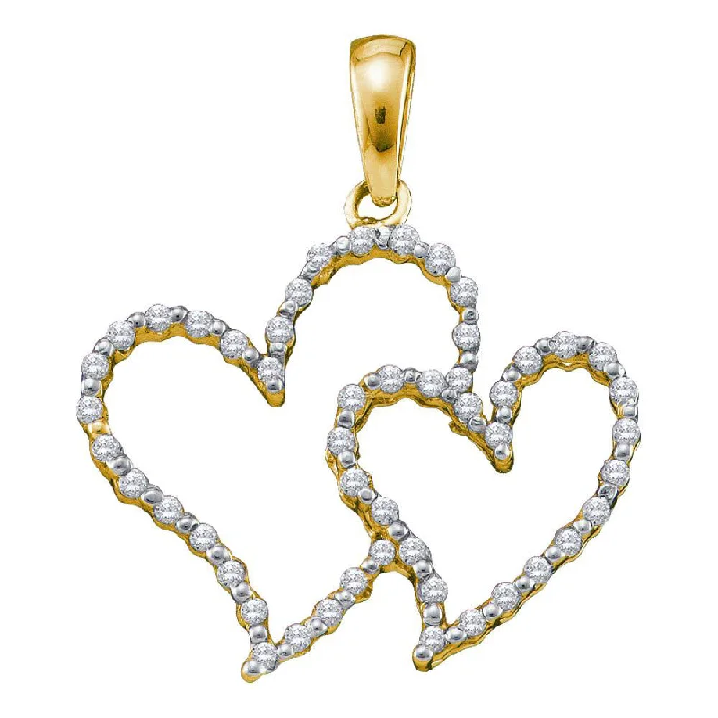 adjustable ridge crest necklace-Streaked quartz necklace-10kt Yellow Gold Womens Round Diamond Heart Pendant 1/6 Cttw