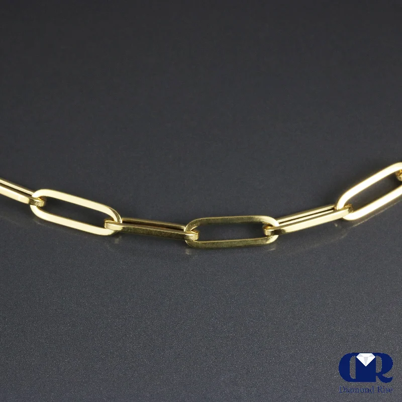 modern contoured chain necklace-Tucked seam necklace-20" 14K Yellow Gold Paper Clip Link Chain Necklace