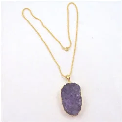 bold sapphire summit apex necklace-Raised scale necklace-Amethyst Druzy Crystal Quartz Pendant On Gold Chain Necklace