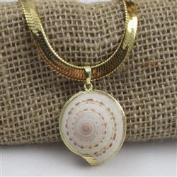 matte rose spiral necklace-Subtle filigree necklace-Cream Shell Pendant Necklace on Gold Chain