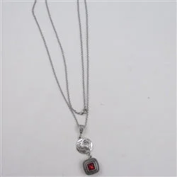 vintage-inspired garnet necklace-Sprout drop necklace-Long Sweater Pendant Necklace Red Charm Silver Long Chain