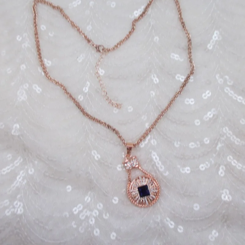 nature-themed branch ridge necklace-Woven twig necklace-Purple Tanzanite & Rhinestone Exquisite Rose Gold Pendant Necklace