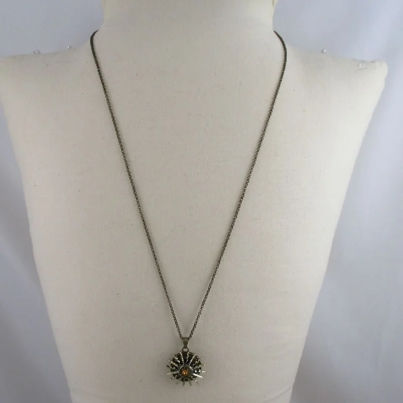 gothic-inspired tiger claw necklace-Buffed chain necklace-Topaz Crystal & Antique Gold Sun Burst  Pendant Necklace