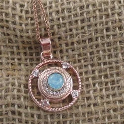 rustic iron chain necklace-Smooth turquoise necklace-Aqua Crystal  & Rose Gold Pendant Necklace