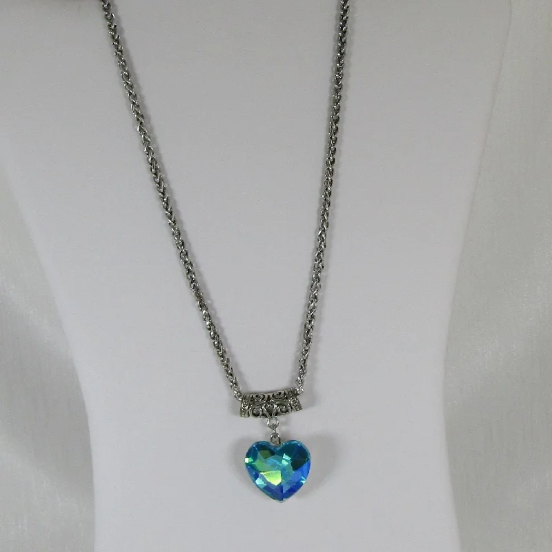 bohemian ridge apex necklace-Symbol code necklace-Blue Crystal Heart Pendant Necklace