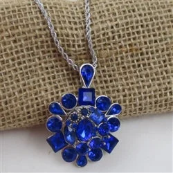 dainty branch chain necklace-Inlaid bar necklace-Royal Blue Crystal   Flower Pendant Necklace