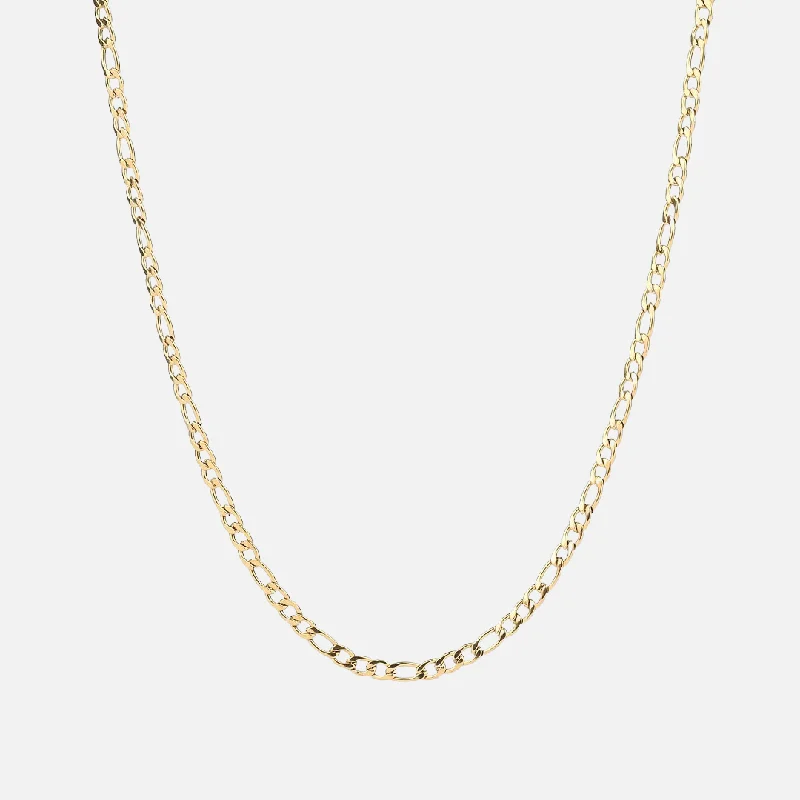 matte gold layer necklace-Eroded chain necklace-3MM FIGARO CHAIN - GOLD