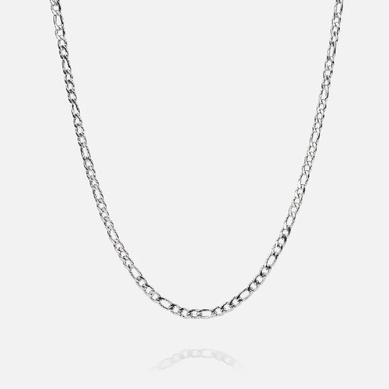 bold emerald summit apex necklace-Mottled finish necklace-3MM FIGARO CHAIN - WHITE GOLD