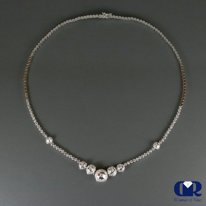 rustic chalcedony beaded necklace-Inset chain necklace-4.04 Ct Diamond Necklace In 18K White Gold 17" Chain