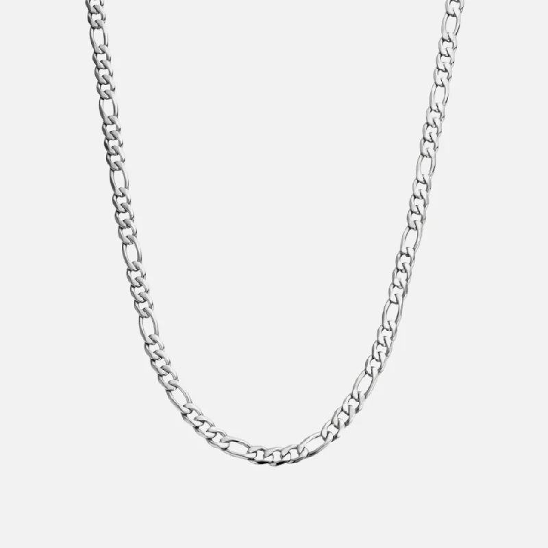 minimalist summit ridge necklace-Peeled bark necklace-5MM FIGARO CHAIN - WHITE GOLD