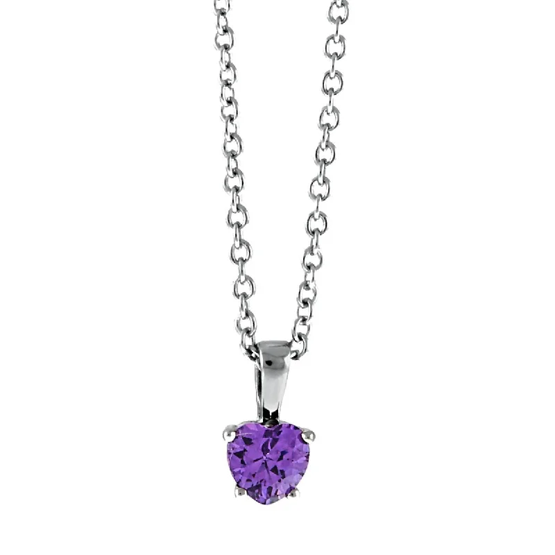 vintage-style emerald necklace-Layer pattern necklace-Amy: 0.75ct Heart Cut Amethyst Ice CZ Silver Chain Pendant