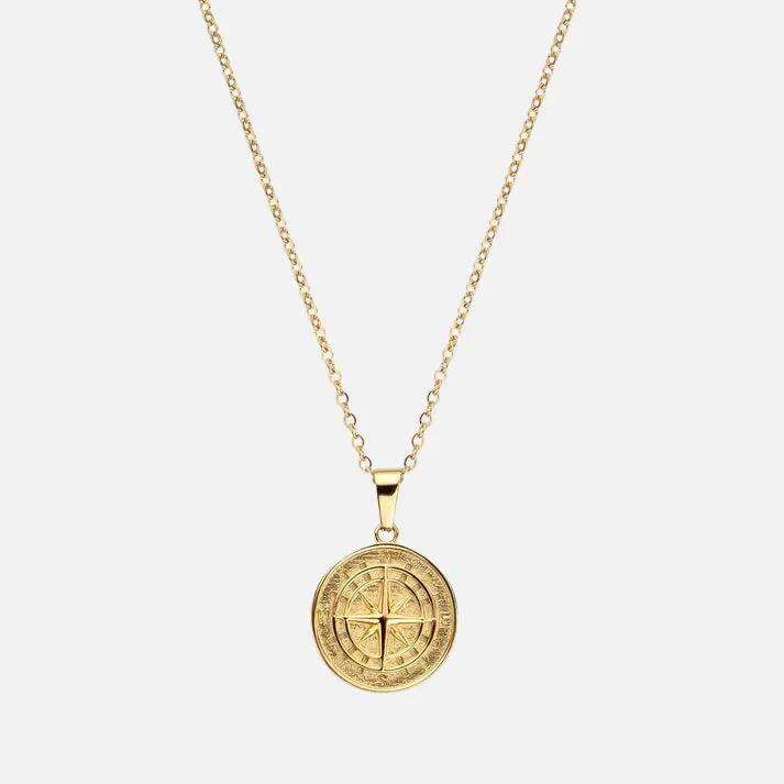 minimalist crest summit necklace-Floral print necklace-COMPASS PENDANT - GOLD