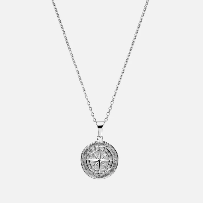 minimalist ridge apex necklace-Charcoal pearl necklace-COMPASS PENDANT - WHITE GOLD