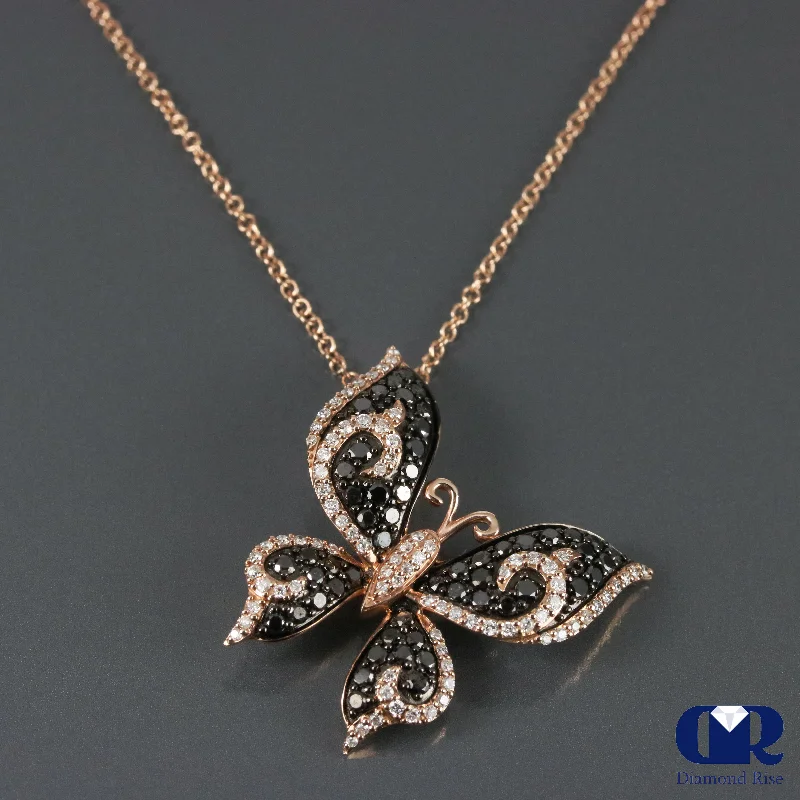 bohemian ridge apex necklace-Symbol code necklace-Diamond Butterfly Pendant In 14K Rose Gold With 16" Cable Chain