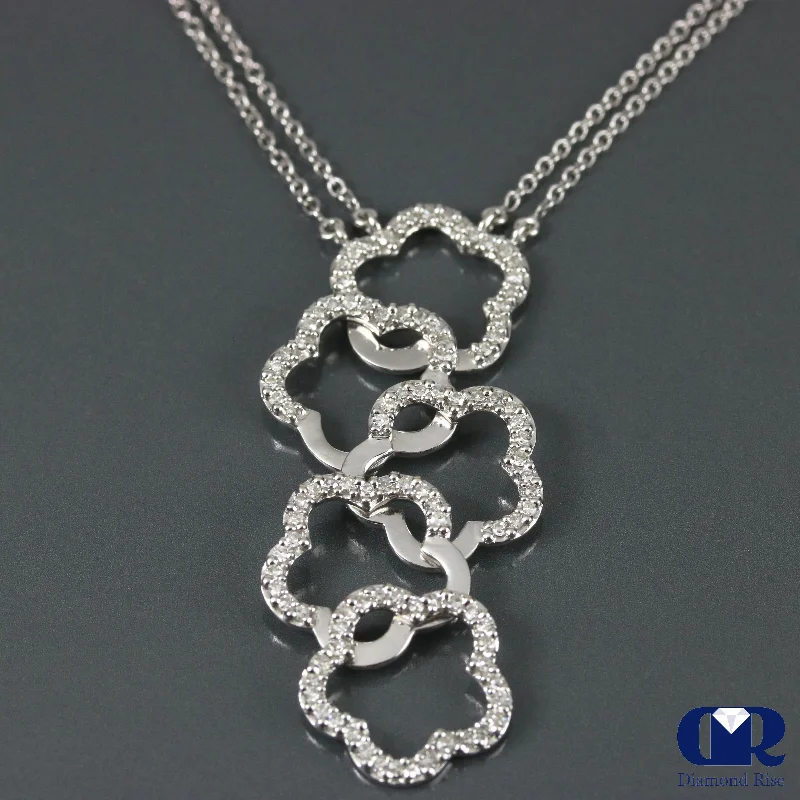 adjustable blaze necklace-Sculpted cut necklace-Diamond Plum Blossom Shaped Necklace In 18K White Gold With Double Cable Chain 17"