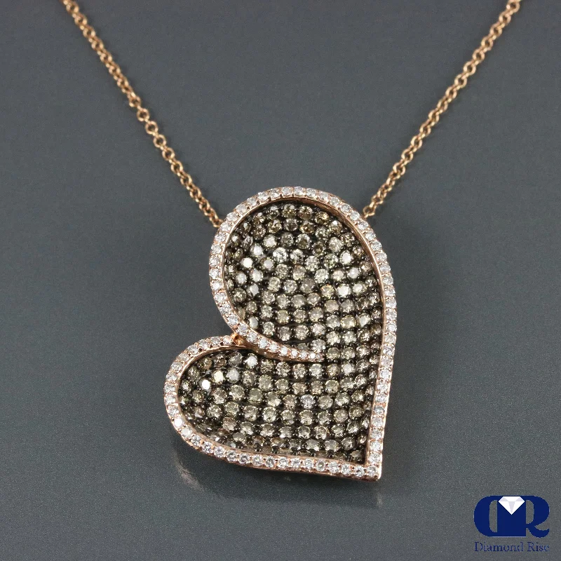 artisan-crafted silver necklace-Faint color necklace-Diamond Unique Heart Shaped Pendant In 14K Rose Gold With 16" Chain