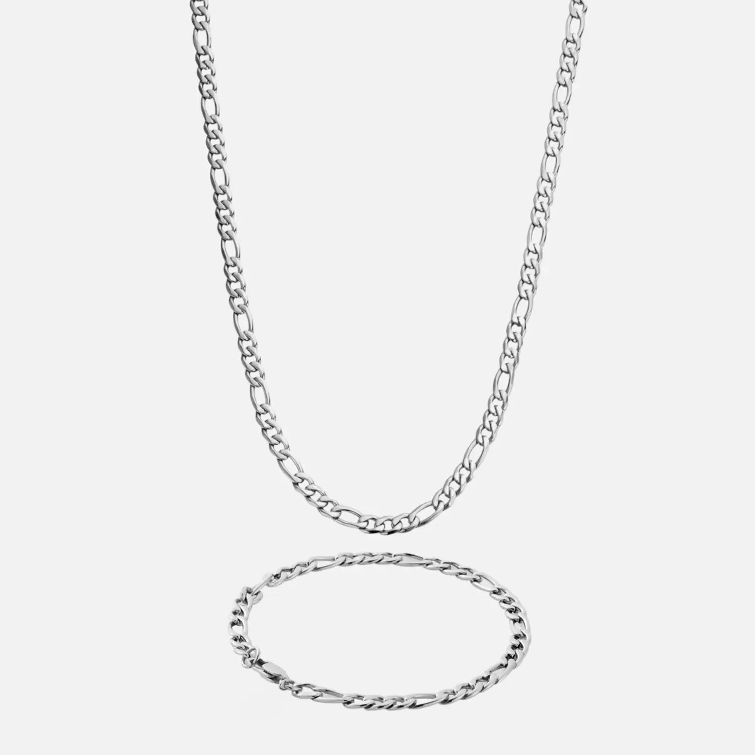 minimalist crest summit necklace-Floral print necklace-FIGARO CHAIN BUNDLE (SAVE 20%) - WHITE GOLD REA