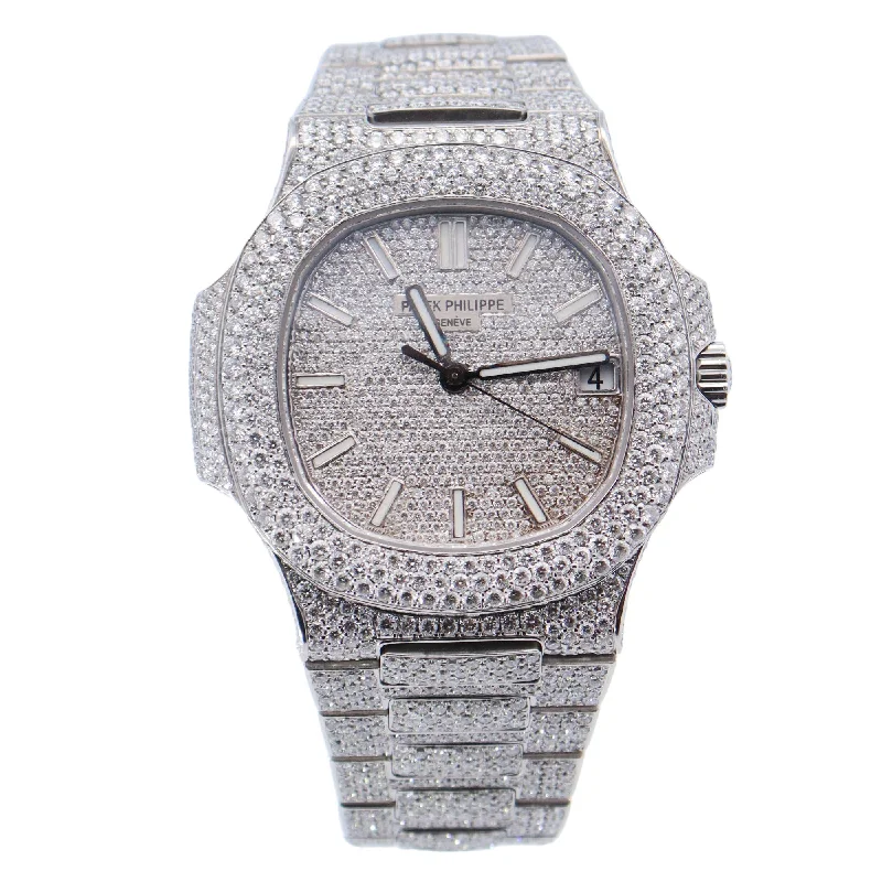 modern layered opal necklace-Infinity knot necklace-Patek Philippe Nautilus Iced Out Stainless Steel 41mm Custom Pave Stick Dial Watch Reference# 5711/1A-011