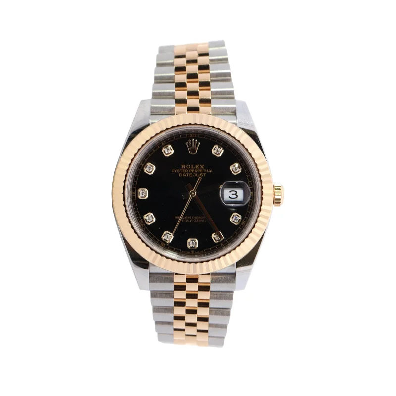 gothic-inspired bat claw necklace-Tiered cut necklace-Rolex Datejust 41mm Black Dial Watch Ref# 126333