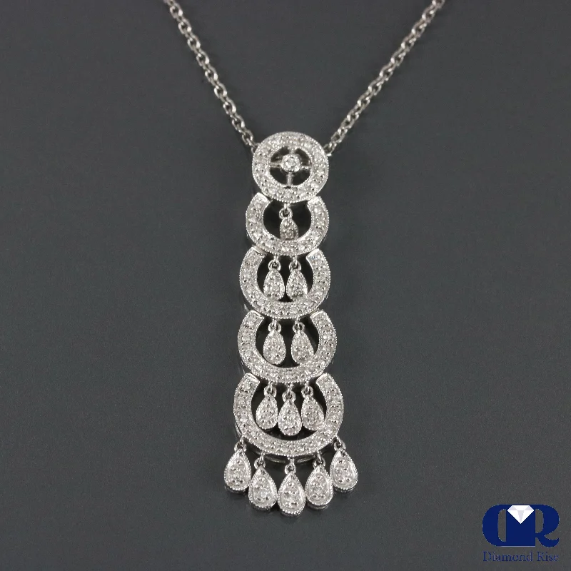 gothic-inspired wolf talon necklace-Quinoa seed necklace-Round Cut Diamond 5 Loops Pendant In 18K White Gold With 16" Chain