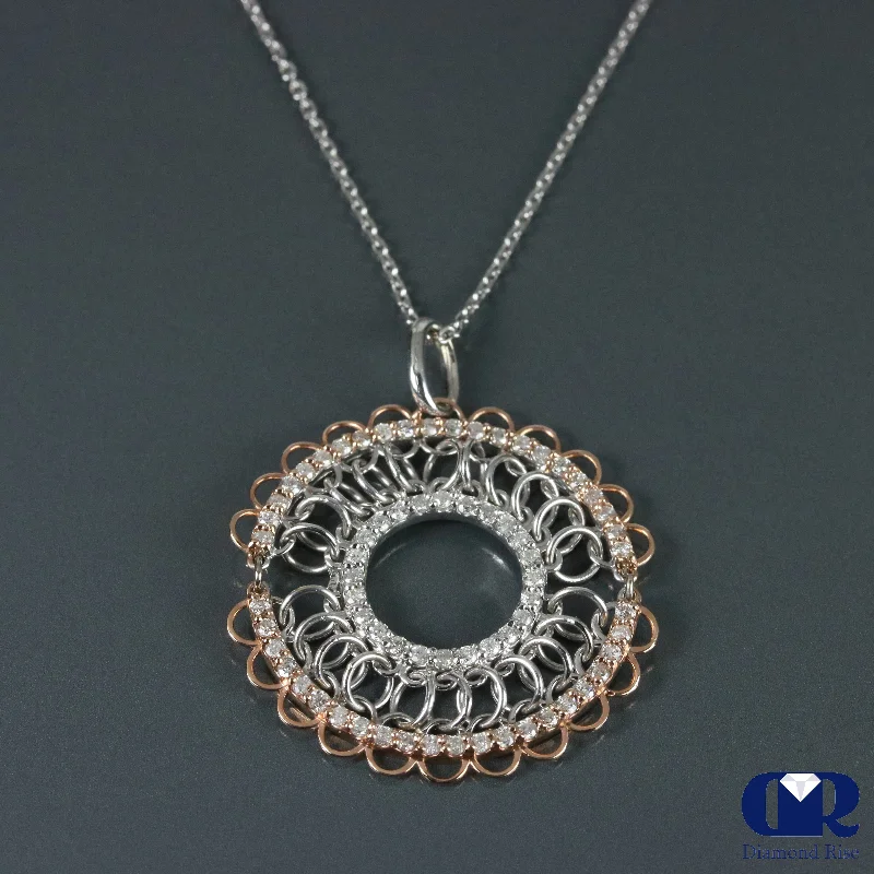 floral-inspired jade necklace-Hazel grain necklace-Round Cut Diamond Pendant In 14K White & Rose Gold With 18" Chain