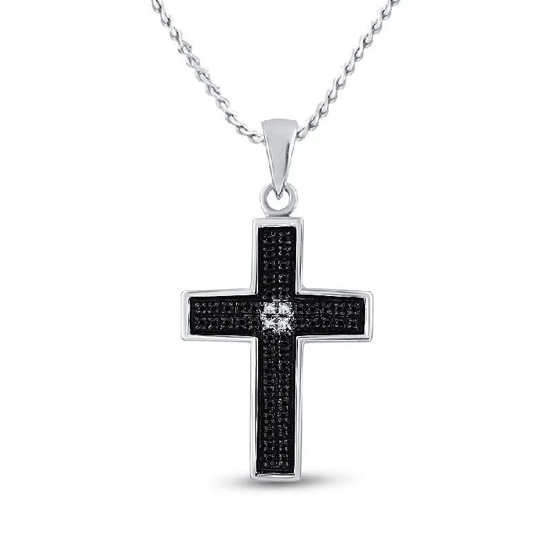 modern layered opal necklace-Infinity knot necklace-Sterling Silver Womens Round Black Color Enhanced Diamond Cross Pendant 1/6 Cttw