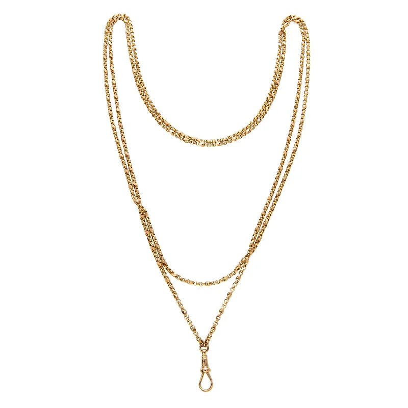 modern sleek crest ridge necklace-Horn ridge necklace-Victorian 15K Yellow Gold Guard Chain Necklace 57″