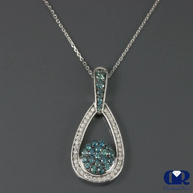 bold emerald summit apex necklace-Mottled finish necklace-White & Blue Diamond Pendant Necklace In 14K Gold With 16" Chain