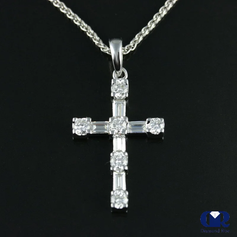 adjustable blaze necklace-Sculpted cut necklace-0.50 Ct Diamond Crosse Pendant Necklace 14K White Gold With Chain