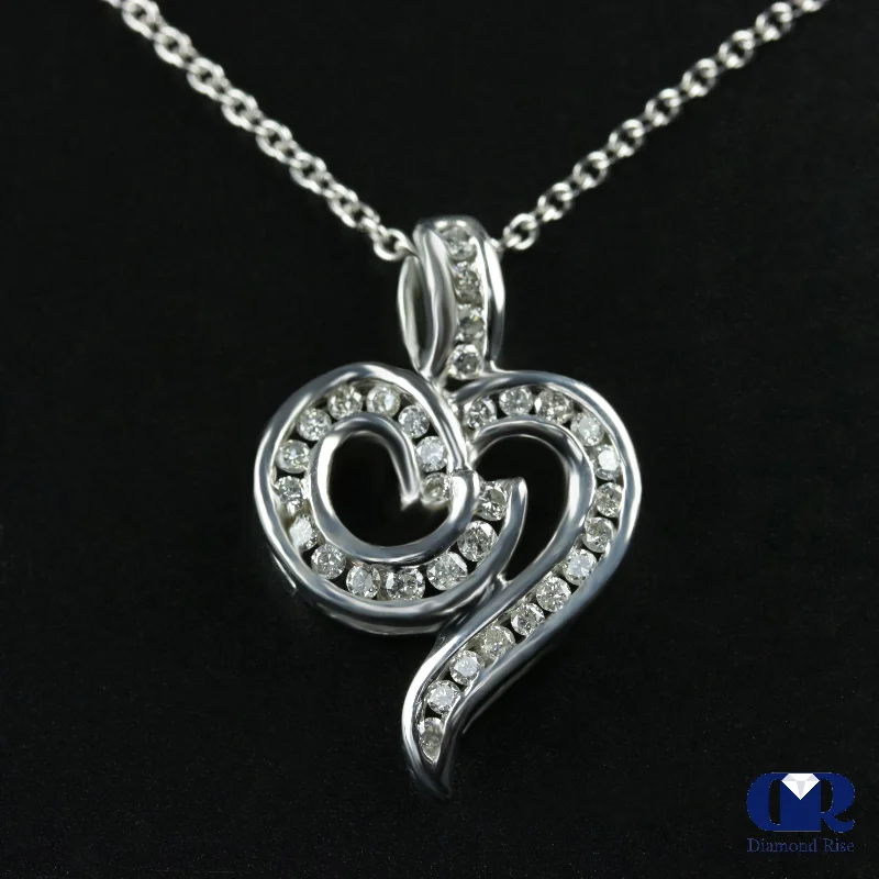 gothic-inspired panther claw necklace-Mist glass necklace-0.68 Ct Round Cut Diamond Heart Pendant Necklace 14K White Gold With 16" Chain