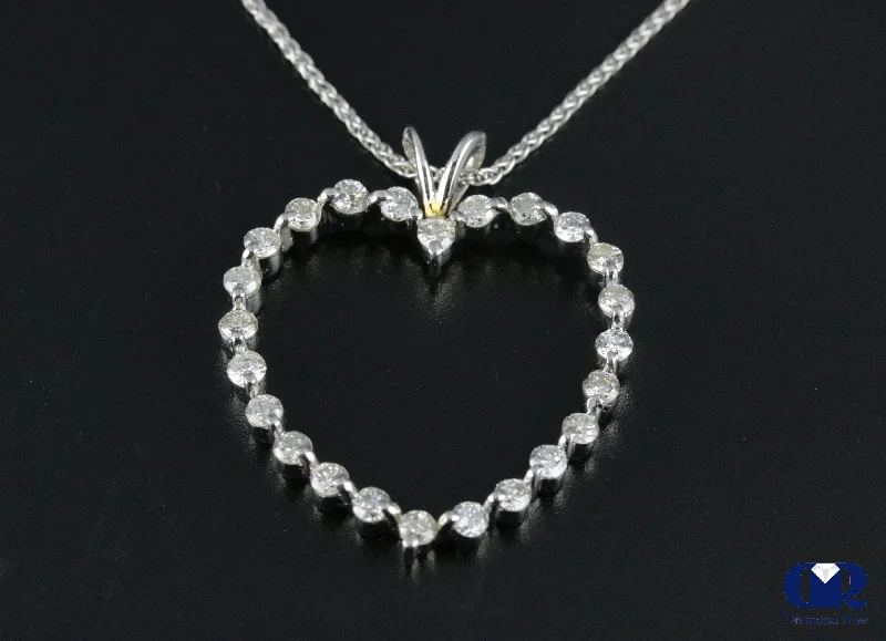 modern sculpted chain necklace-Ancient era necklace-1.00 Carat Round Cut Diamond Open Heart Pendant Necklace 14K White Gold 16" Chain