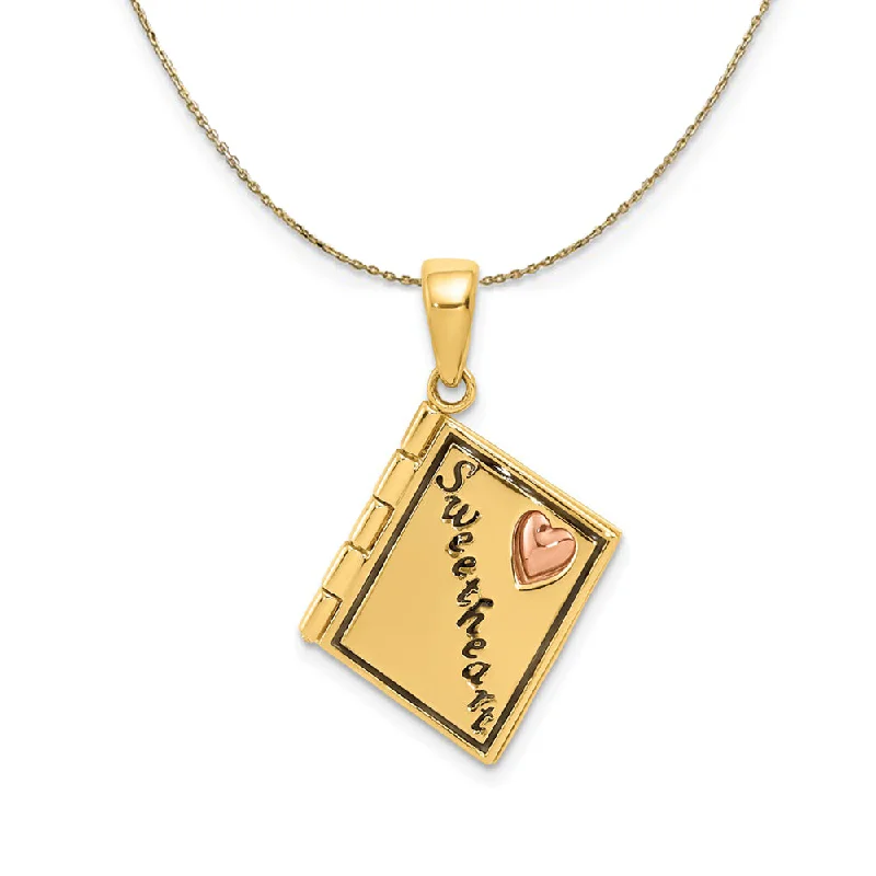 14k Two Tone Gold & Enamel Sweetheart Book Necklace