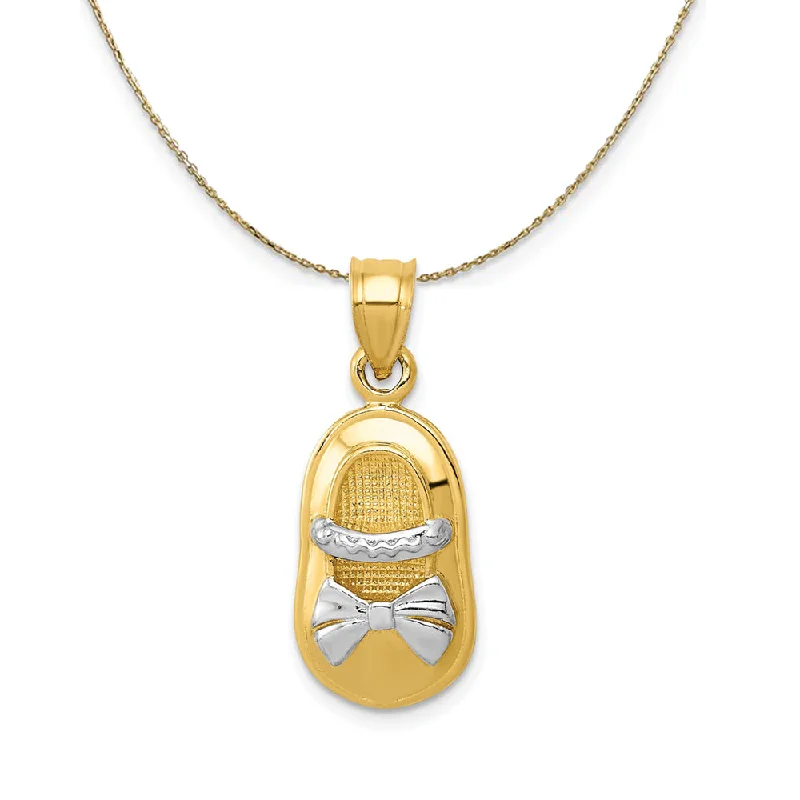 14k Yellow Gold and Rhodium Baby Girl Shoe, 10 x 25mm Necklace