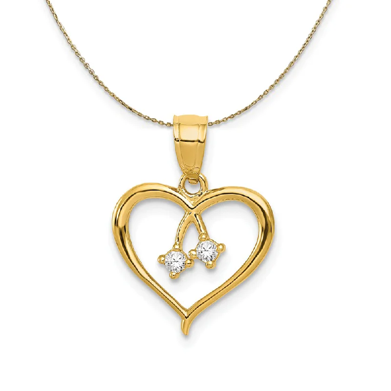 14k Yellow Gold & Cubic Zirconia Cut Out Heart Necklace