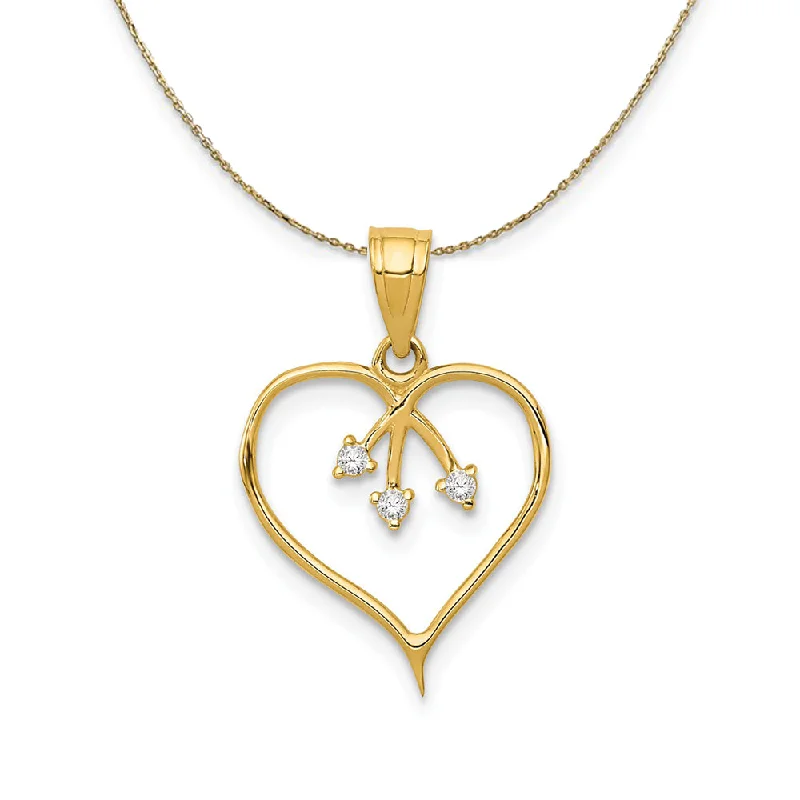 14k Yellow Gold & CZ Three Stone Heart Necklace