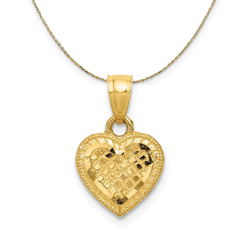 14k Yellow Gold Diamond Cut Lattice Heart (10mm) Necklace