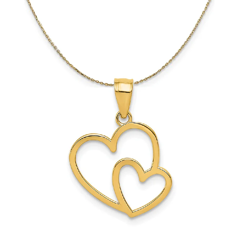 tarnished rose stack necklace-Stained wood necklace-14k Yellow Gold Double Heart Necklace