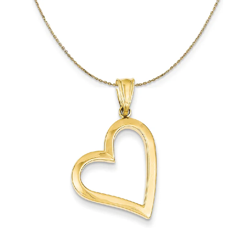 tarnished silver pendant necklace-High bezel necklace-14k Yellow Gold Hollow Heart (17mm) Necklace