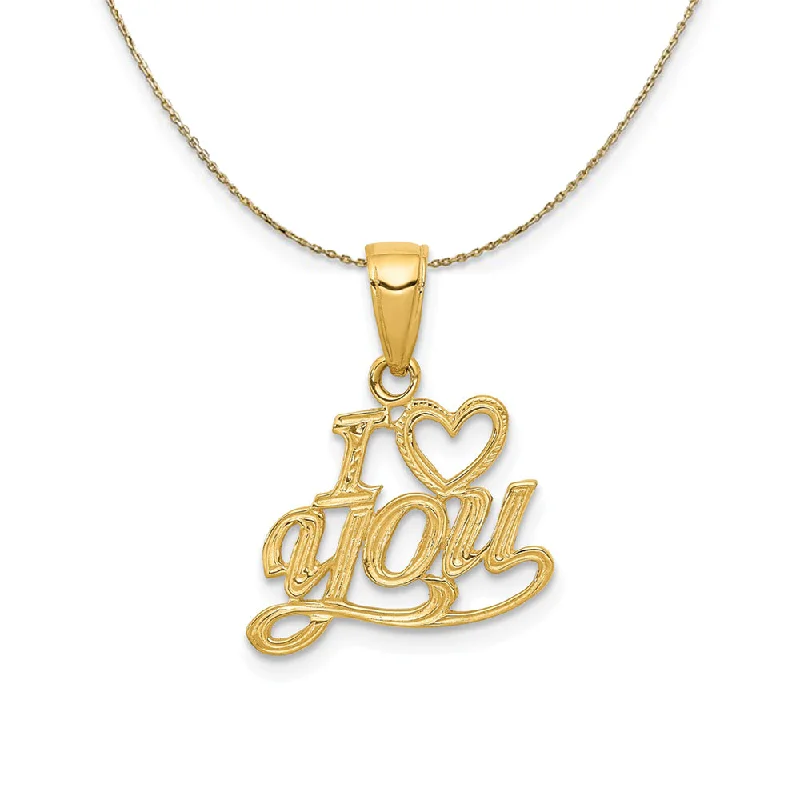 dainty branch chain necklace-Inlaid bar necklace-14k Yellow Gold I Heart You Necklace