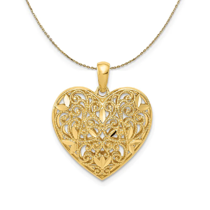 14k Yellow Gold Ornamental Heart Necklace