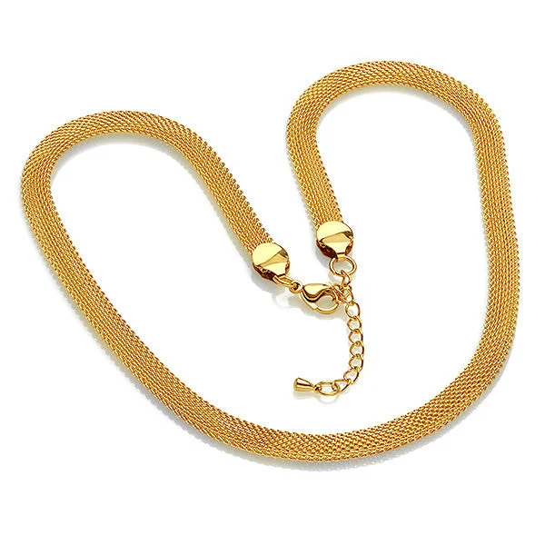 minimalist curve summit necklace-Wavy edge necklace-18 KT Gold Plated Mesh 18" Necklace