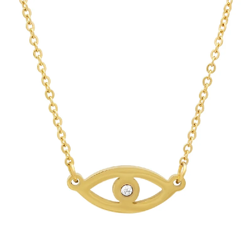 minimalist peak apex necklace-Art deco style necklace-18kt Gold Plated Stainless Steel Necklace With Eye Design and CZ Stone