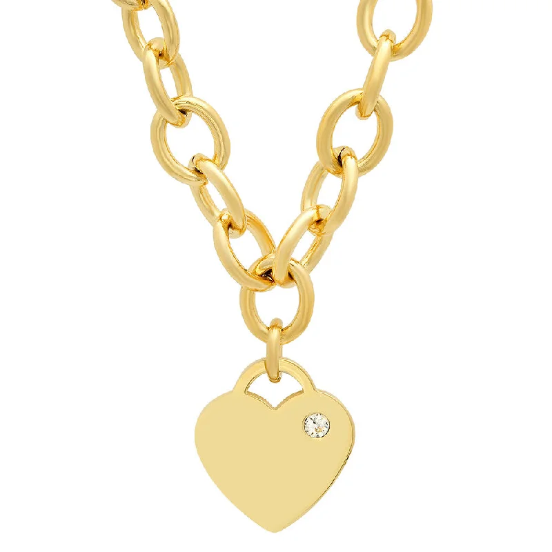 adjustable summit ridge necklace-Tulip set necklace-18kt Gold Plated Stainless Steel Necklace with Heart design & Cz Stone