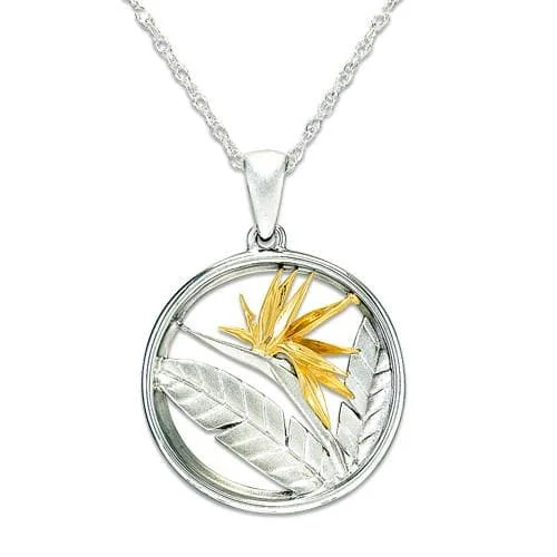 vintage-inspired citrine necklace-Barley stem necklace-Birds of Paradise Pendant / Necklace in Sterling Silver & Gold - 22mm